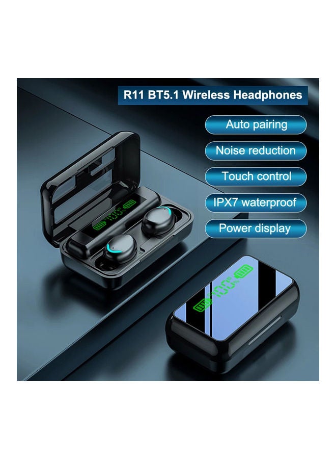R11 BT 5.1 Waterproof Wireless In-Ear Earbuds With Charging Case Black  - Image 1