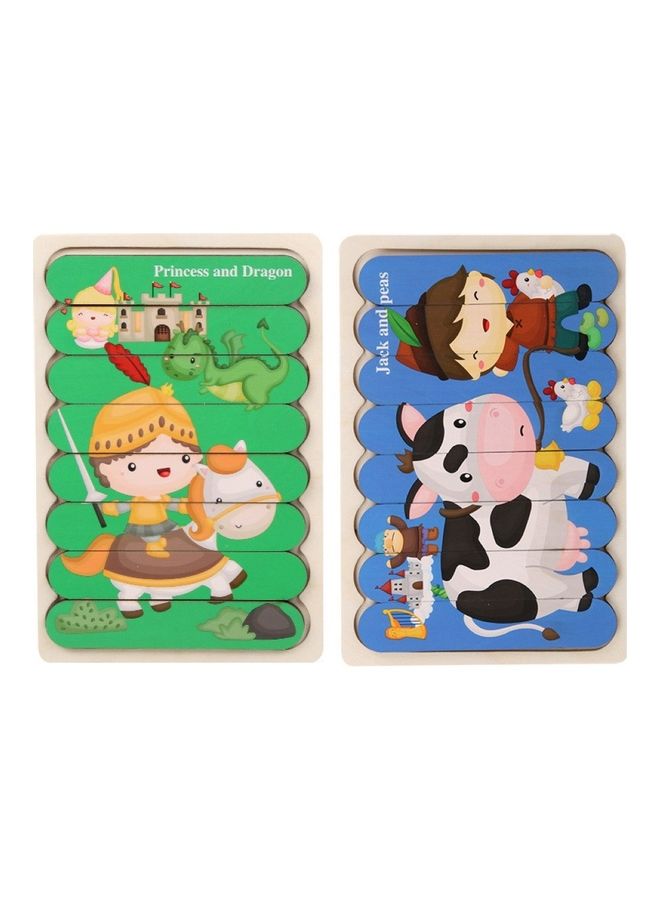 مجموعة أحجية قطع تركيب من الخشب مزدوجة الأوجه بتصميم رسومات كرتونية