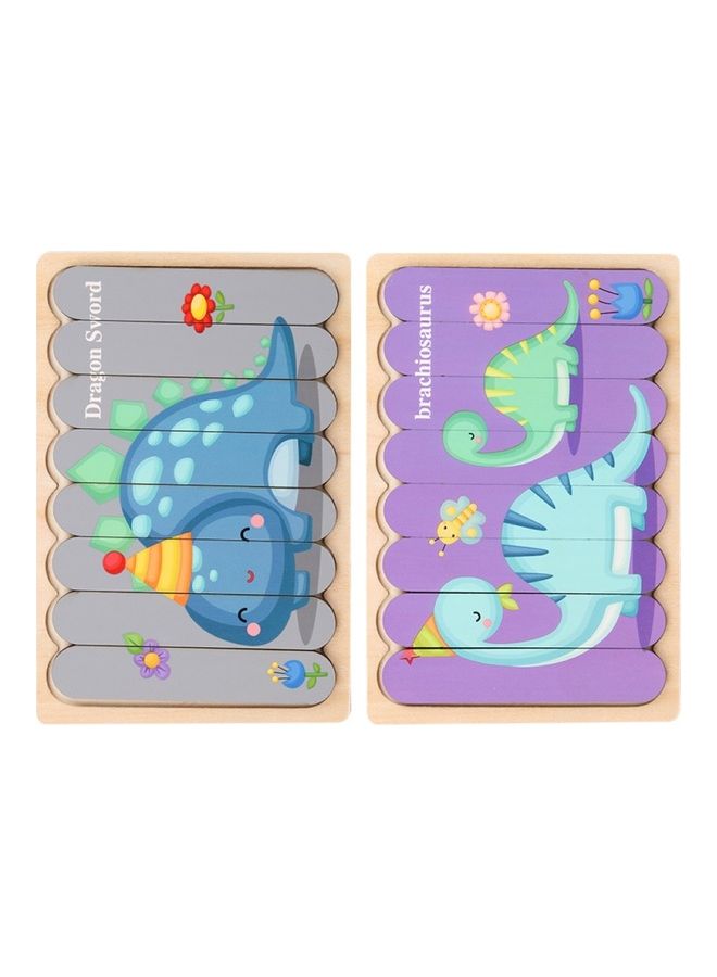 أحجية قطع تركيب الصور مزدوجة الأوجه بتصميم رسومات كرتونية على شكل ديناصور من الخشب