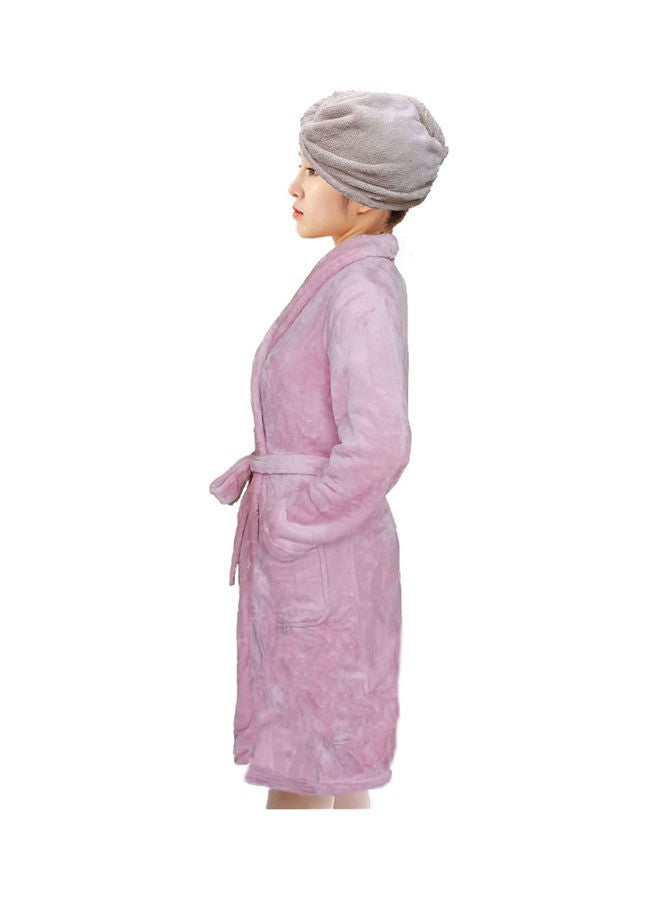 UTEX Bath Robe With Hair Drying Towel Pink M  - Image 2