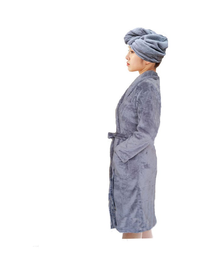 UTEX Bath Robe With Hair Drying Towel Grey M  - Image 2