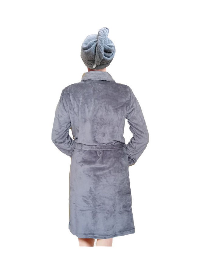 UTEX Bath Robe With Hair Drying Towel Grey M  - Image 3
