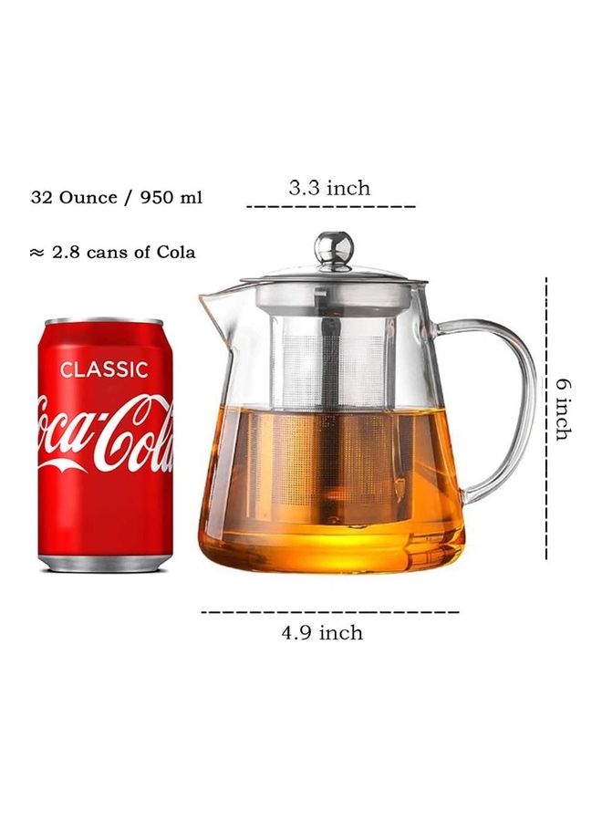 XiuWoo Glass Infuser Teapot Clear/Silver 950ml  - Image 5