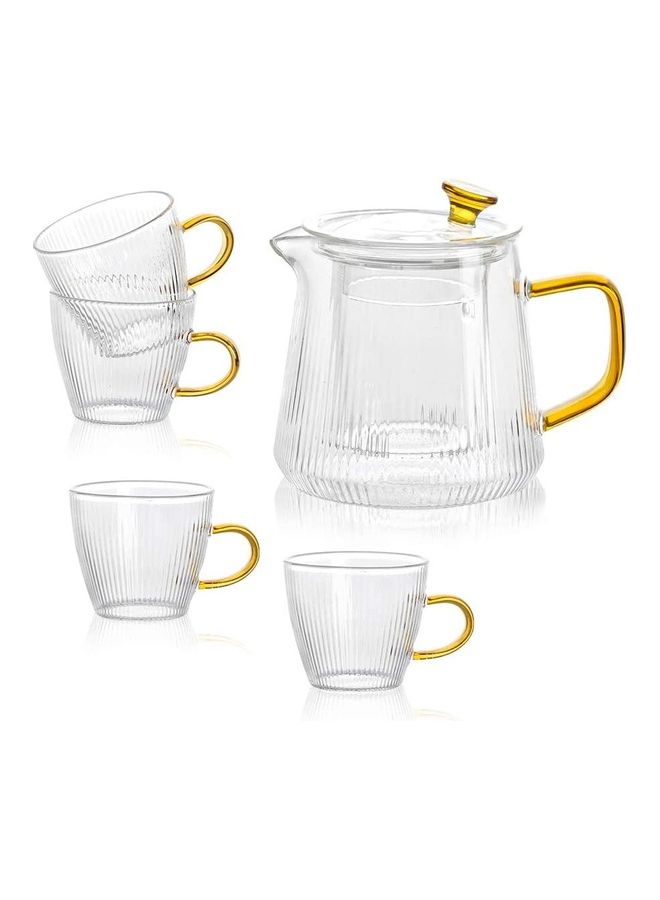 XiuWoo 5-Piece Glass Infuser Teapot With Cups Set Clear/Gold 450ml  - Image 1