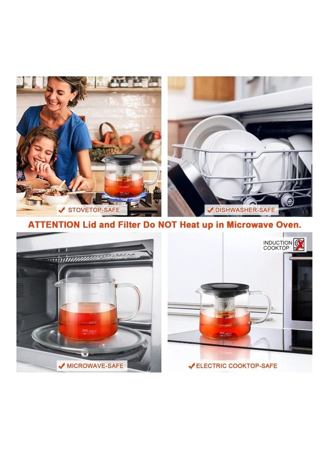 XiuWoo Glass Infuser Teapot With Lid Clear/Silver 1500ml  - Image 4