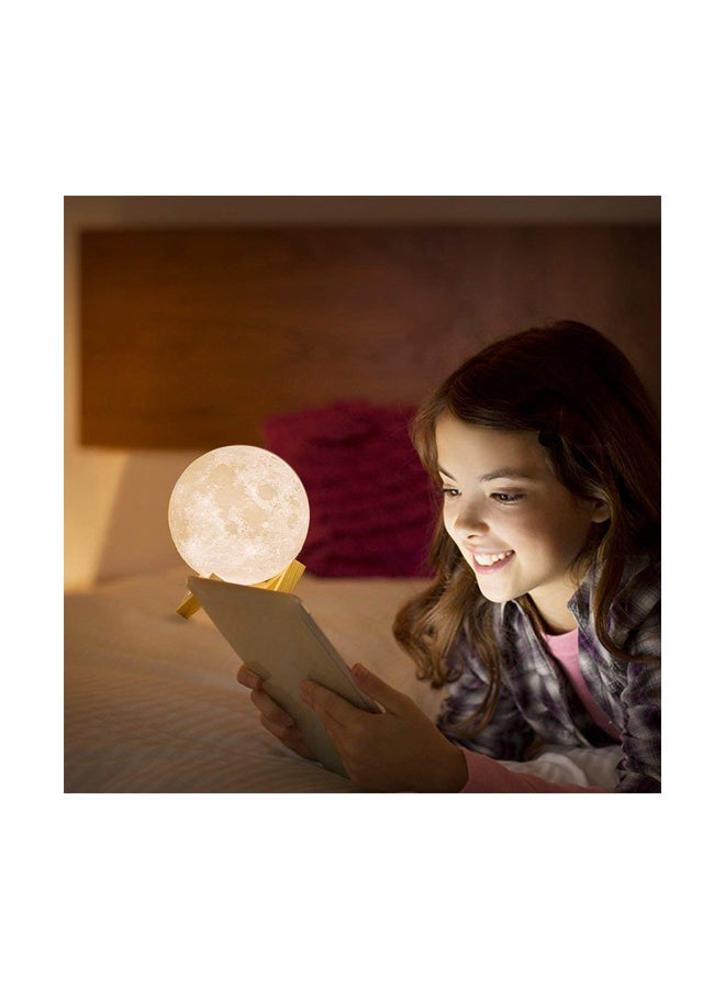 بيوينتي مصباح LED بتصميم على شكل قمر ثلاثي الأبعاد بمنفذ USB مع حامل أبيض/بيج 19سم - Image 3