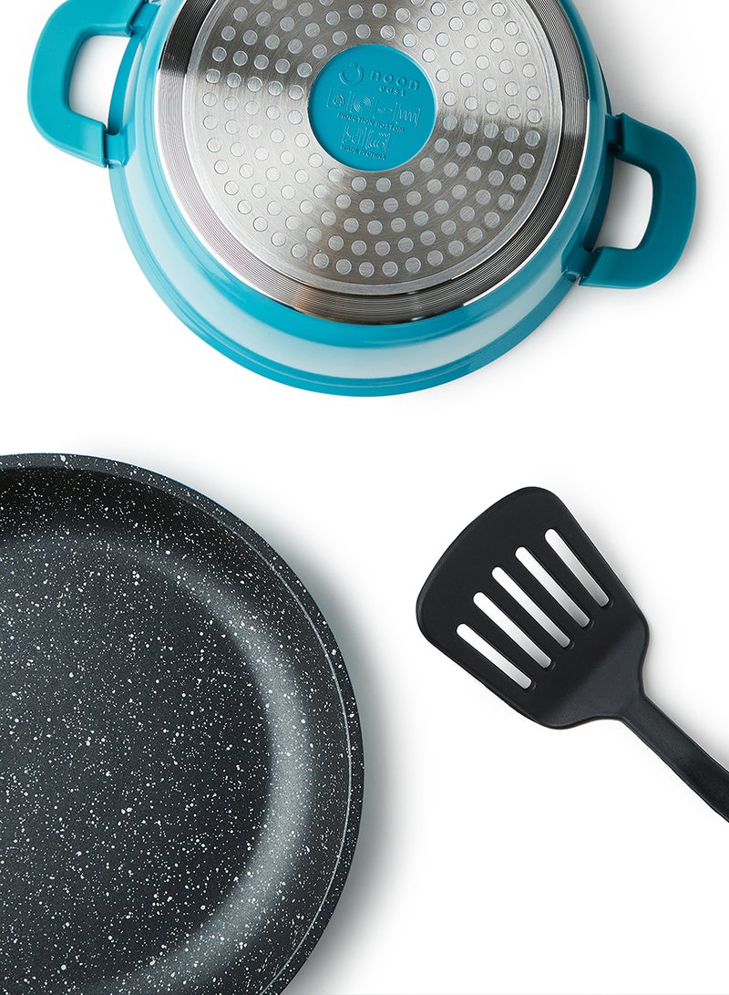 Noon East - 8 Piece 8 Piece Cookware Set - Cast Aluminum Pots And Pans - Non-Stick Surface - Tempered Glass Lids - PFOA Free - Frying Pan, Casserole With Lid, Kitchen Tools - Blue Blue - Image 1