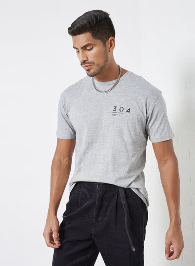 304 Logo Print Crew Neck T-Shirt Grey