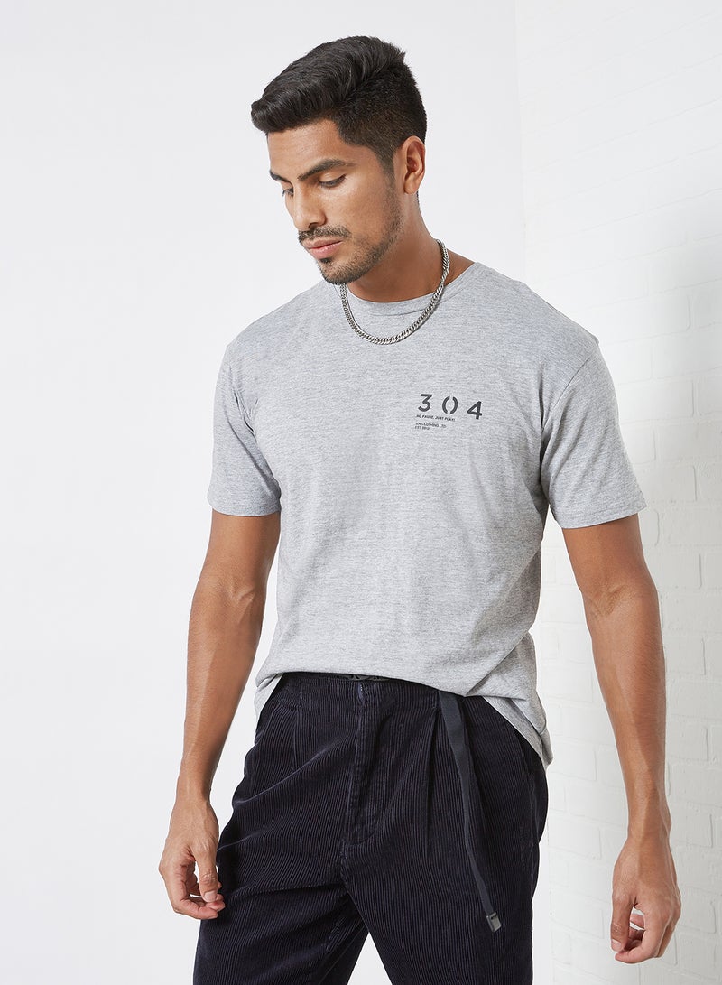 304 - Logo Print Crew Neck T-Shirt Grey - Image 1