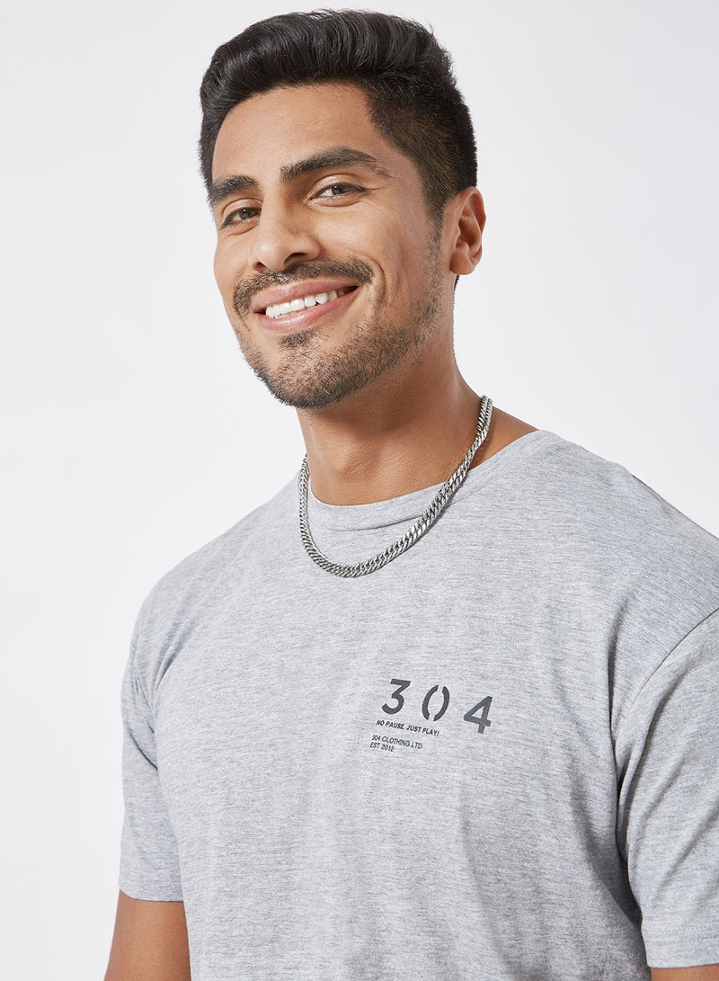 304 - Logo Print Crew Neck T-Shirt Grey - Image 1