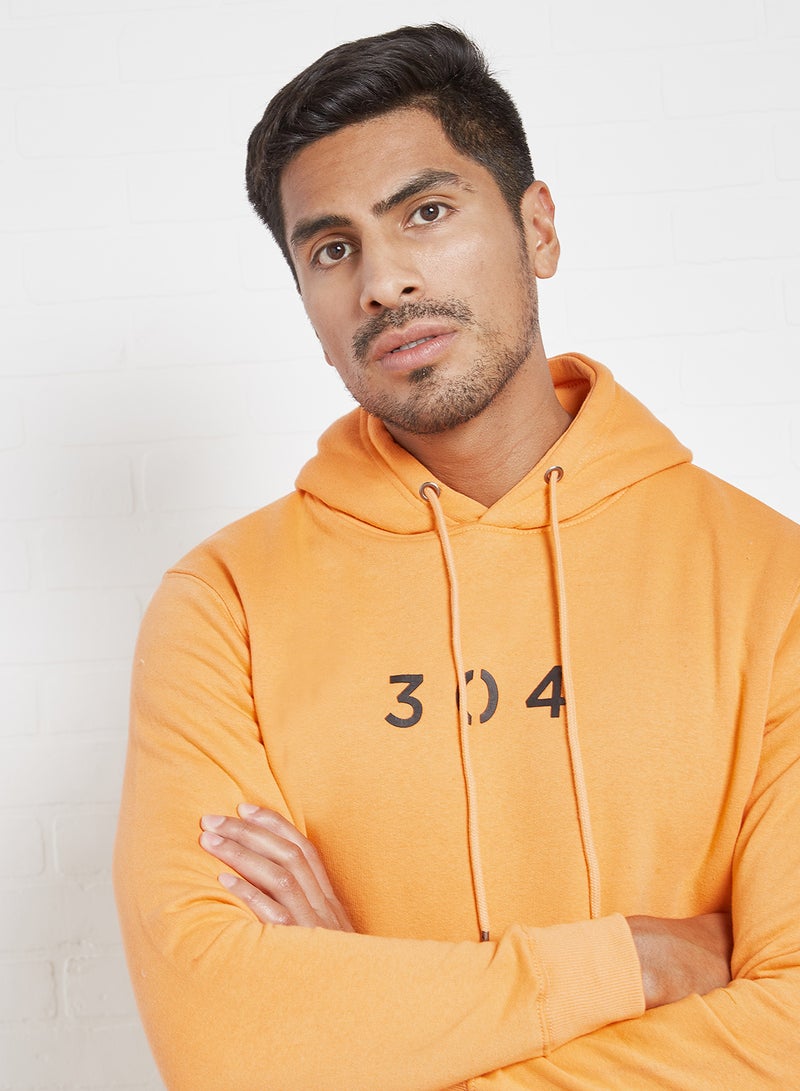 Core Logo Print Hoodie Mango