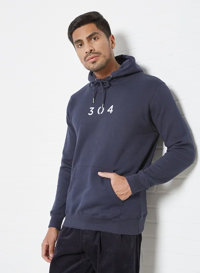 304 Core Logo Print Hoodie Navy