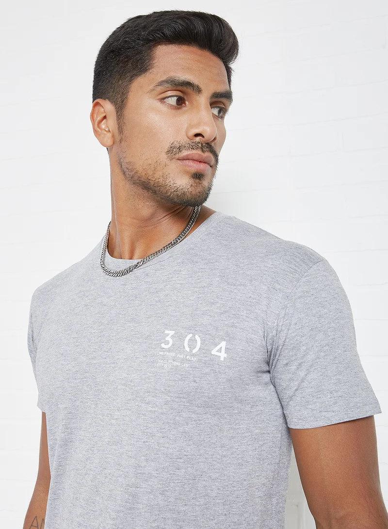 304 Slogan Print T-Shirt Grey