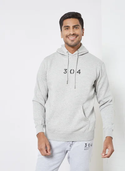 304 Core Logo Print Hoodie Grey