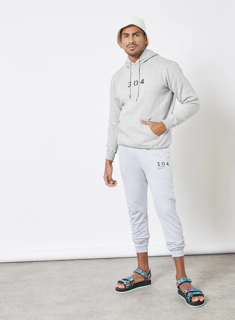 304 Core Logo Print Hoodie Grey