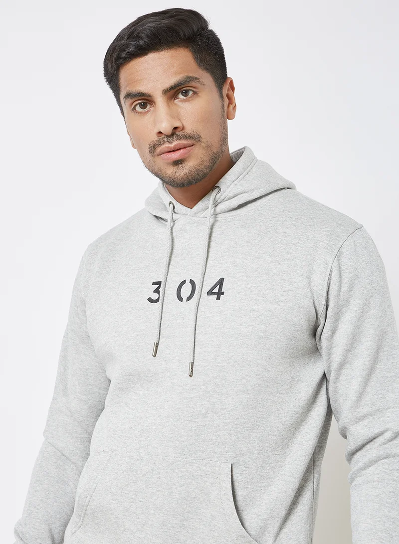 304 Core Logo Print Hoodie Grey