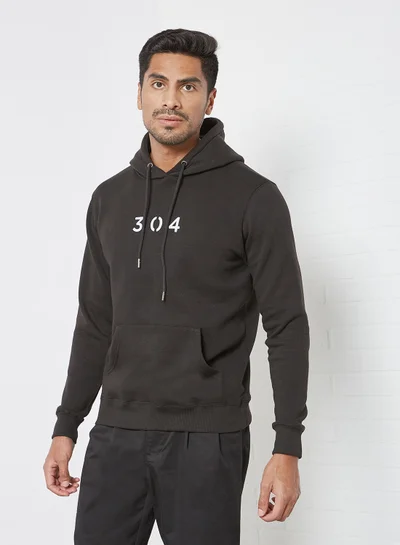 304 Core Logo Print Hoodie Black