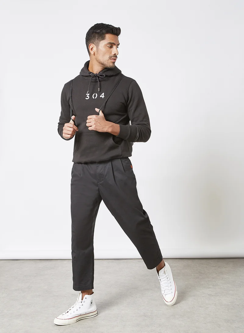 304 Core Logo Print Hoodie Black