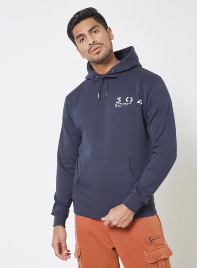 304 Barcode Print Hoodie Navy