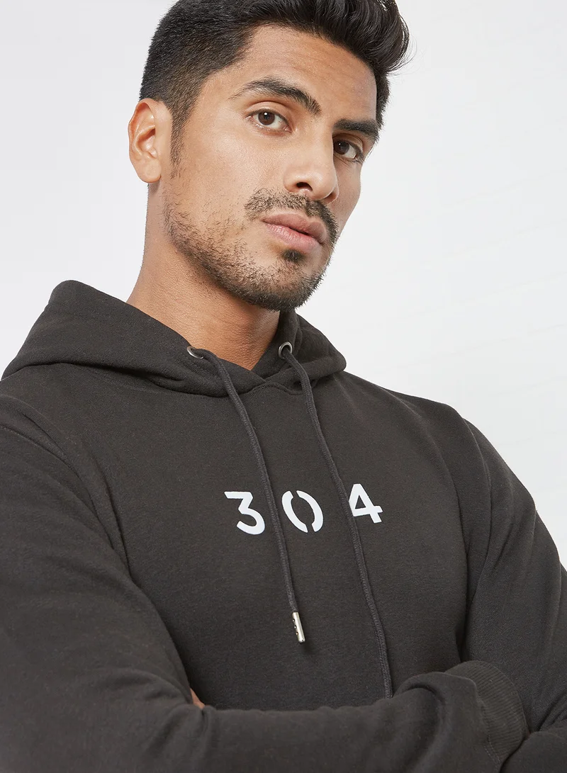 304 Core Logo Print Hoodie Black