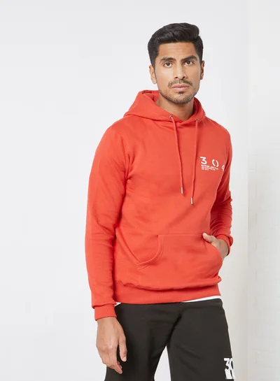 304 Barcode Print Hoodie Red