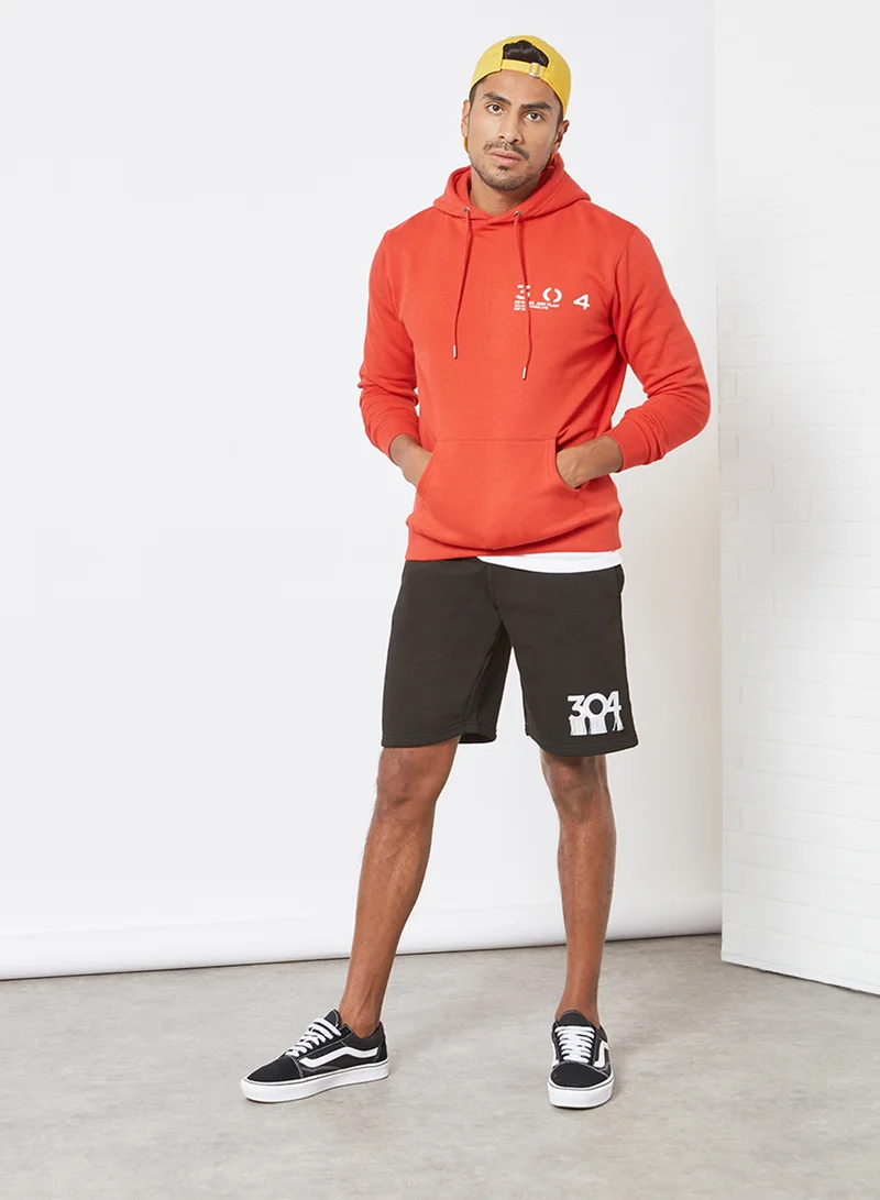 304 Barcode Print Hoodie Red