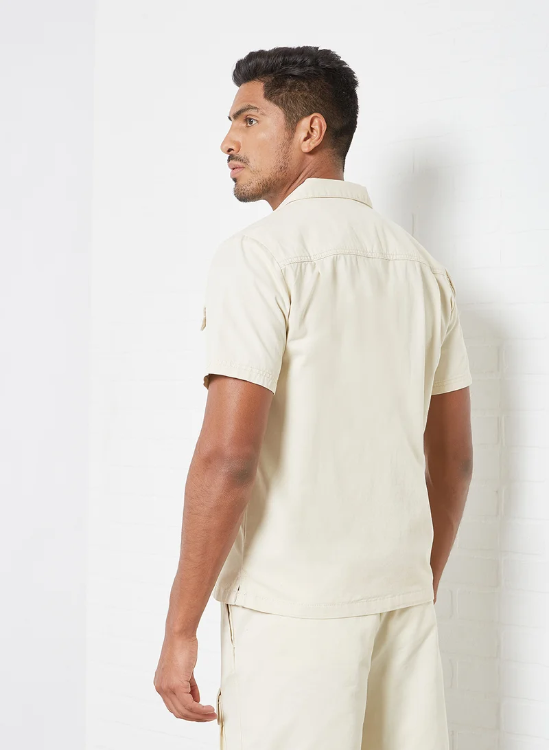 Native Youth 3D Pocket Detail Shirt Off-White