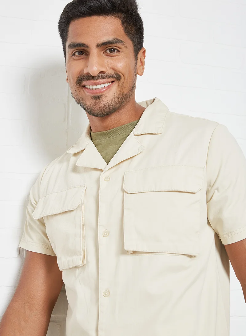 Native Youth 3D Pocket Detail Shirt Off-White