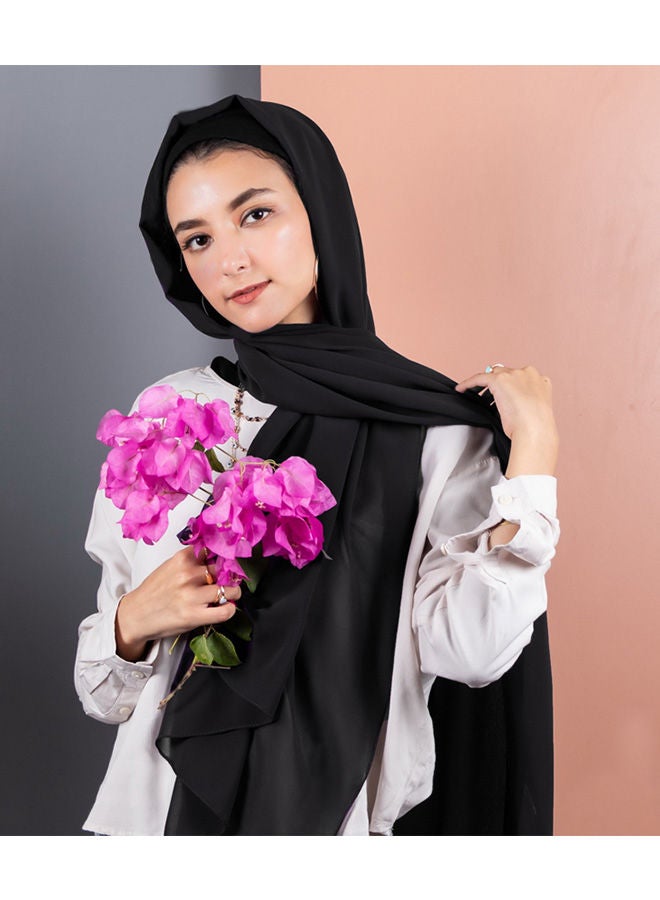 Tie Shop Stylish Solid Crepe Chiffon Scarf Black  - Image 1