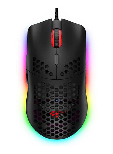 ماوس ألعاب جيم نوت Ms1023 قابل للبرمجة بتصميم خلية نحل ومزود بإضاءة RGB - 6 أزرار، DPI 6400