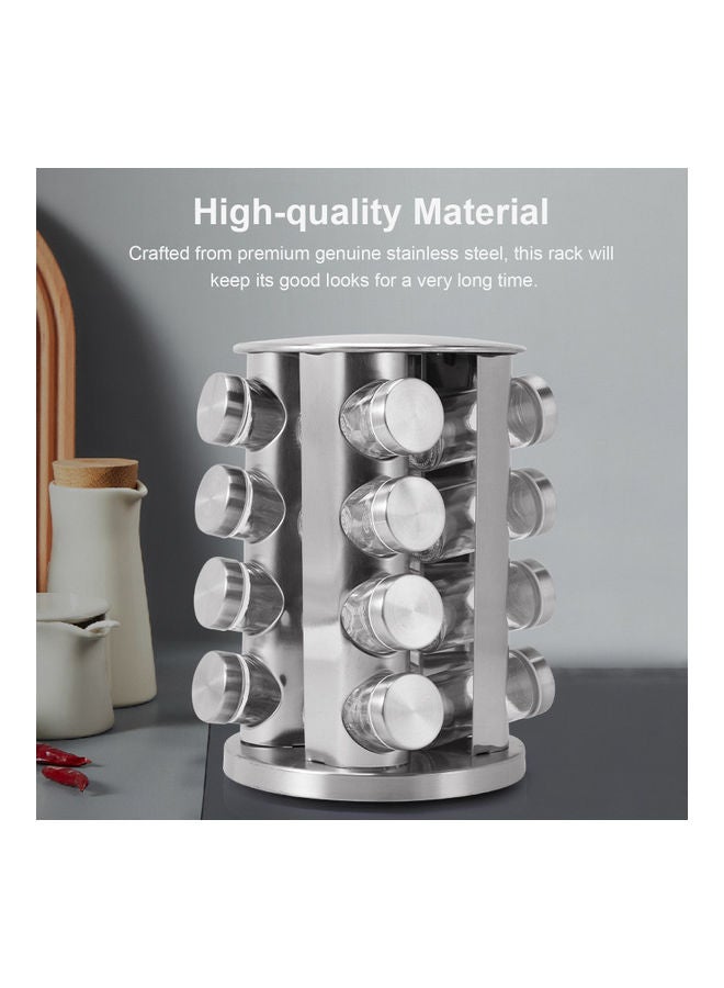 Generic - 16-Piece Spice Jar Rack With 360°Rotating Clear/Silver - Image 1