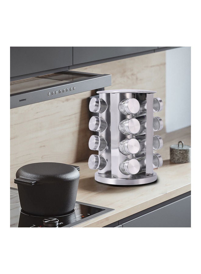 Generic - 16-Piece Spice Jar Rack With 360°Rotating Clear/Silver - Image 1