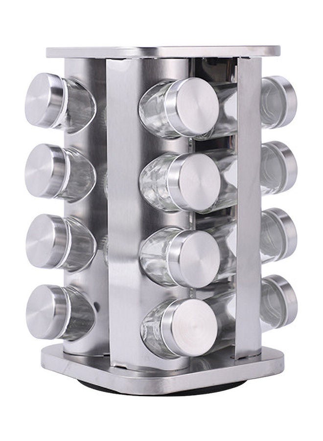 Generic - 16-Piece Spice Jar Rack With 360°Rotating Clear/Silver - Image 1