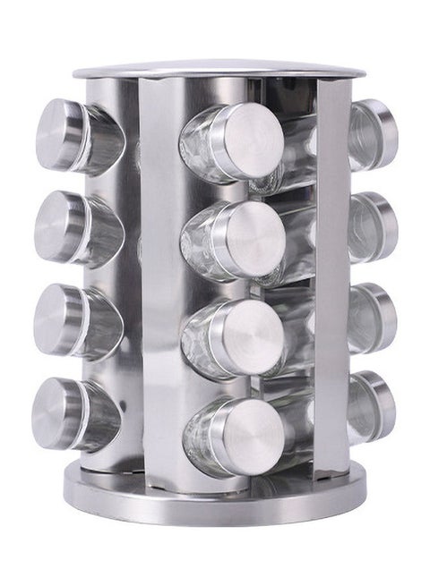 16-Piece Spice Jar Rack With 360°Rotating Clear/Silver