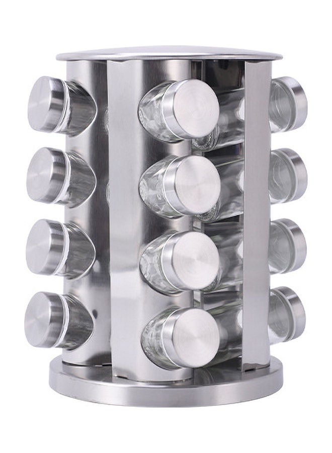 Generic - 16-Piece Spice Jar Rack With 360°Rotating Clear/Silver - Image 1
