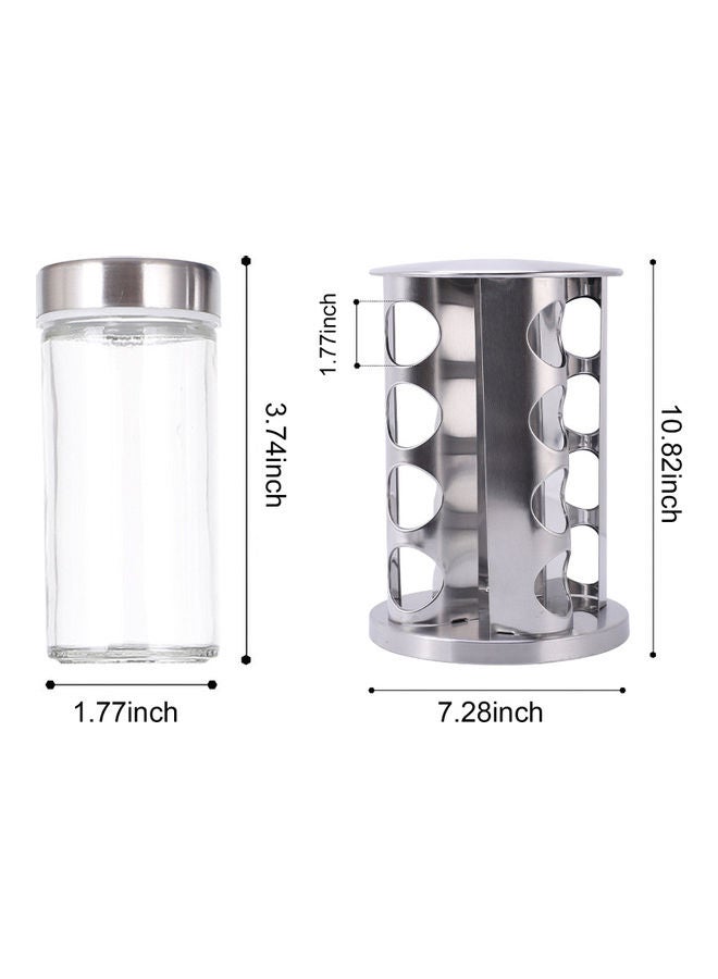 Generic - 16-Piece Spice Jar Rack With 360°Rotating Clear/Silver - Image 1