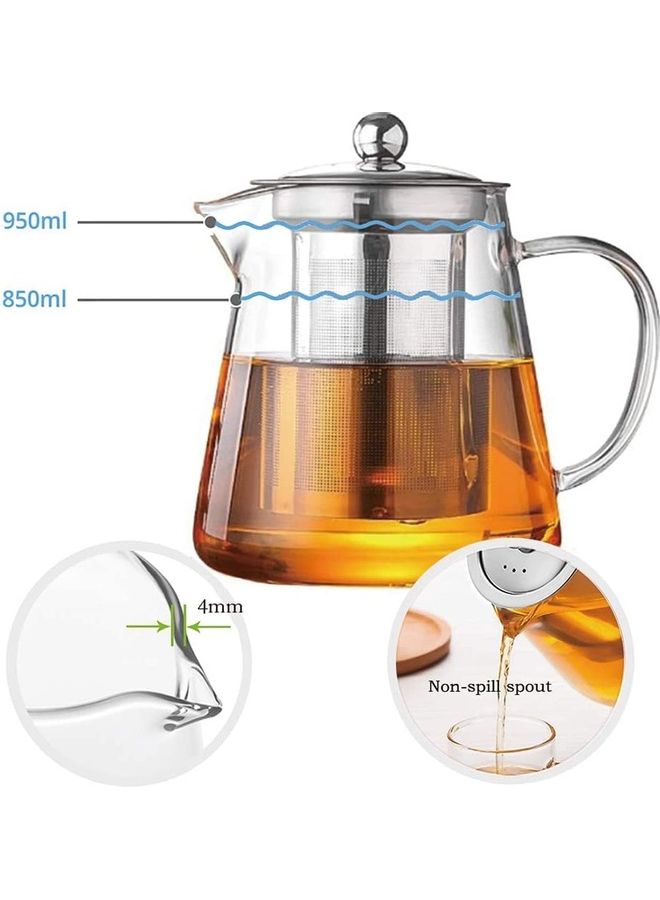 Glass Infuser Teapot With Lid Clear/Silver 950ml - v1625915158/N49005880A_4