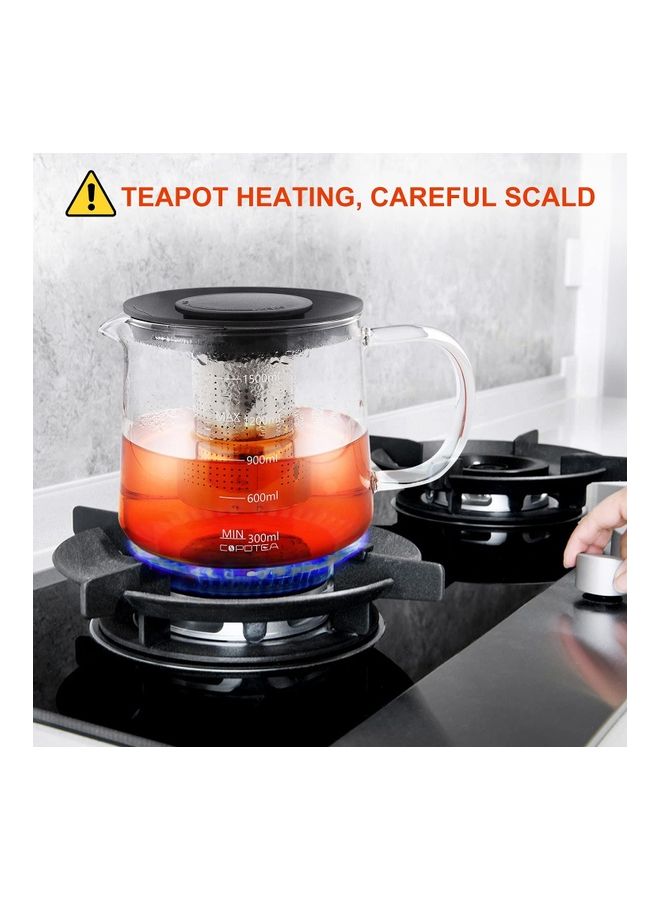 XiuWoo - Glass Infuser Teapot With Lid Clear/Black 1500ml - Image 1