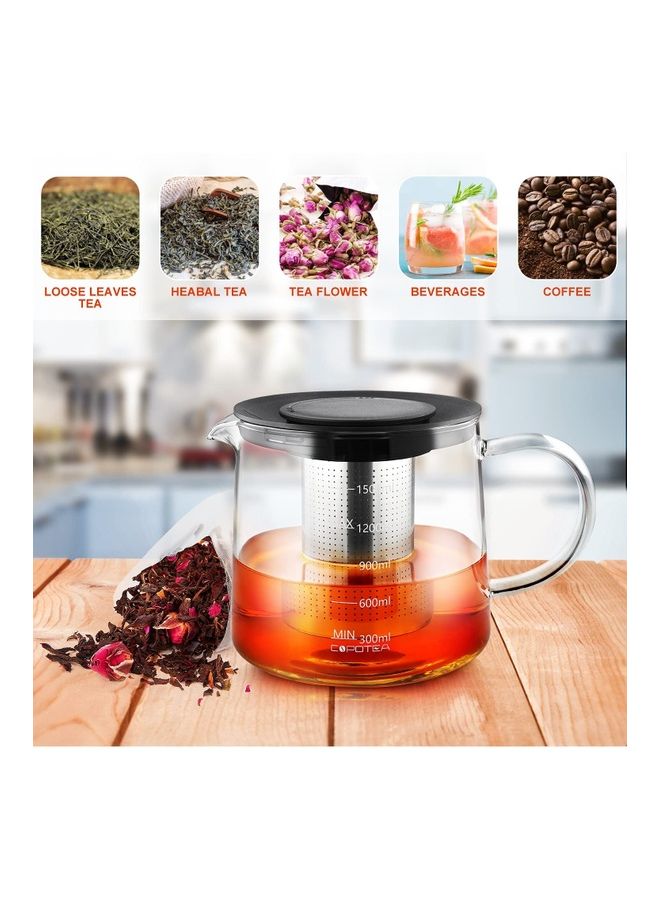 XiuWoo - Glass Infuser Teapot With Lid Clear/Black 1500ml - Image 1