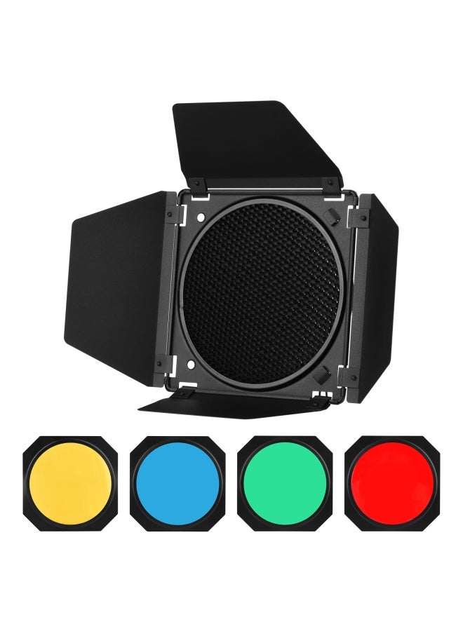 Godox - Barn Door Kit With Honeycomb Grid 4 Color Gel Filters Black - Image 1
