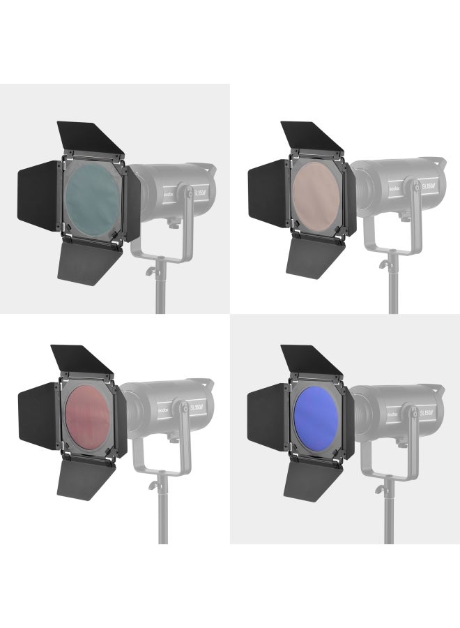 Godox - Barn Door Kit With Honeycomb Grid 4 Color Gel Filters Black - Image 1