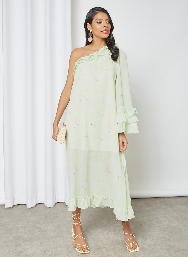 LOST INK Ruffle Trim One Sleeve Dress Multicolour  - Image 2