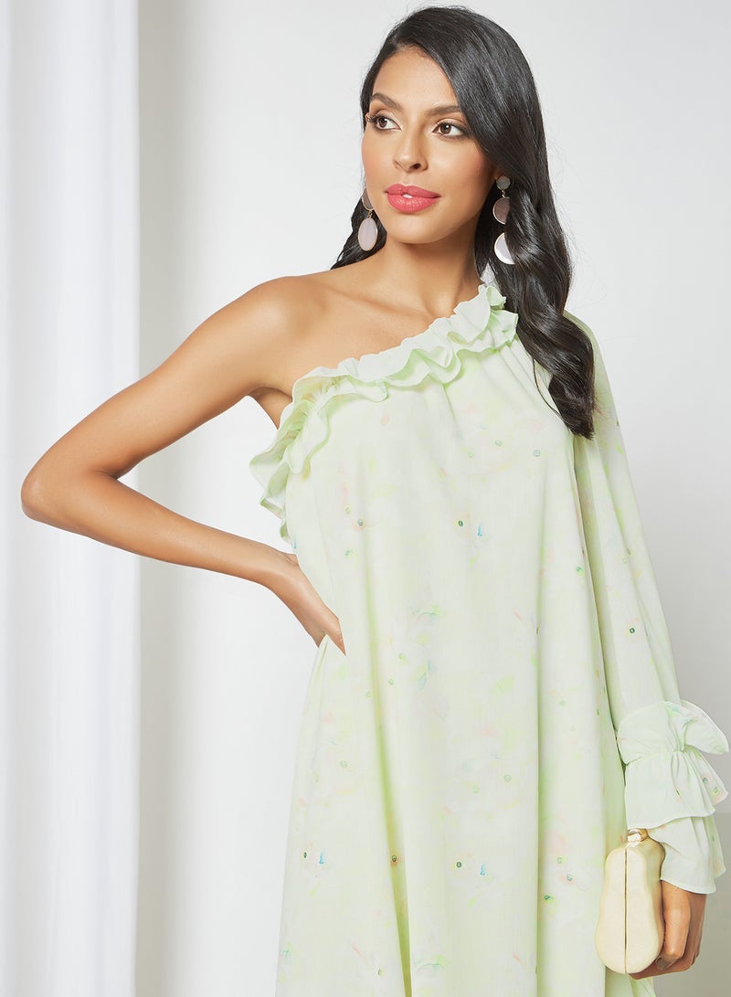 LOST INK Ruffle Trim One Sleeve Dress Multicolour  - Image 3
