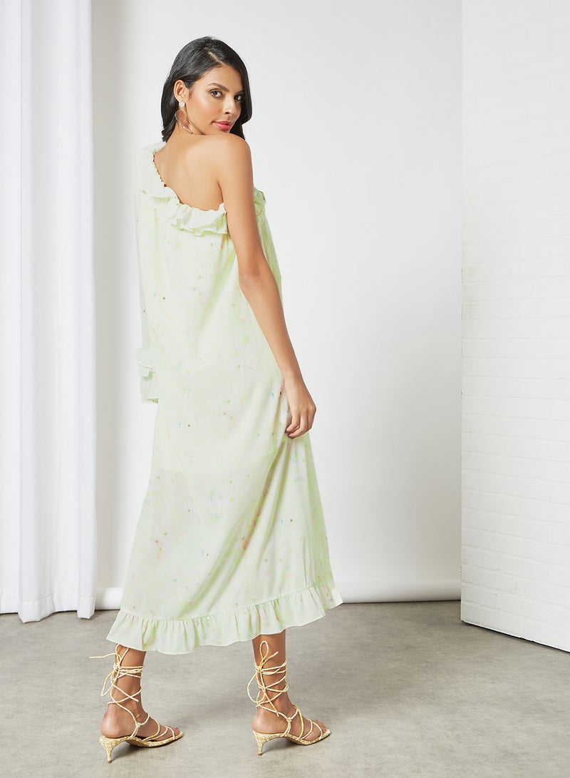 LOST INK Ruffle Trim One Sleeve Dress Multicolour  - Image 4