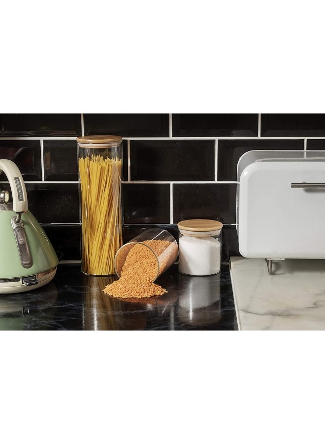 XiuWoo 3-Piece Glass Storage Jars With Bamboo lids Clear/Beige 10x28cm - Image 4