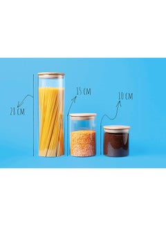 XiuWoo 3-Piece Glass Storage Jars With Bamboo lids Clear/Beige 10x28cm  - Image 2
