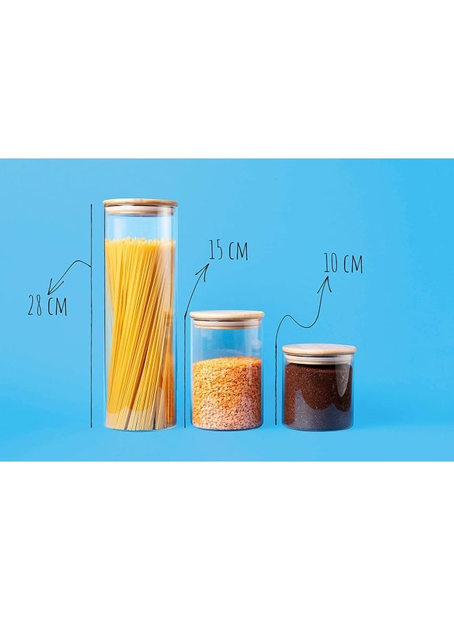 XiuWoo 3-Piece Glass Storage Jars With Bamboo lids Clear/Beige 10x28cm - Image 2
