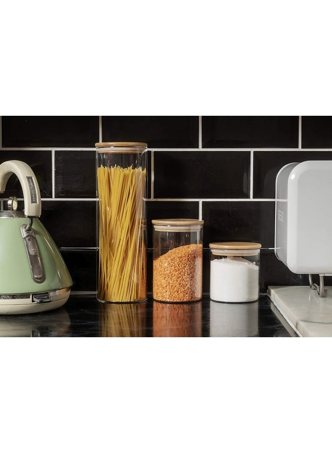 XiuWoo 3-Piece Glass Storage Jars With Bamboo lids Clear/Beige 10x28cm - Image 3