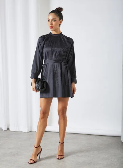 Sivvi x D'Atelier Pleated Mini Dress Black