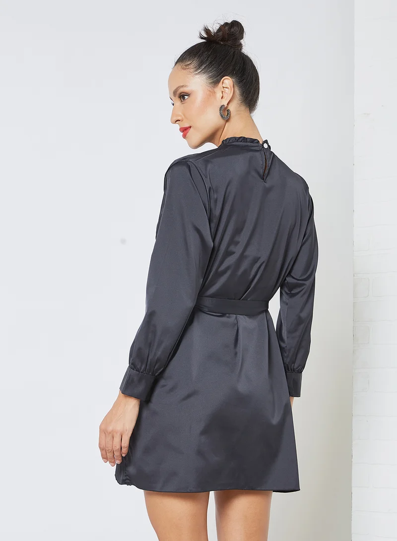 Sivvi x D'Atelier Pleated Mini Dress Black